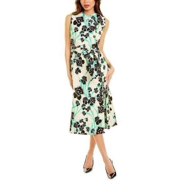 St. John Orchid Fever Print Linen-Blend Shirtdress Size 10 - Picture 1 of 5